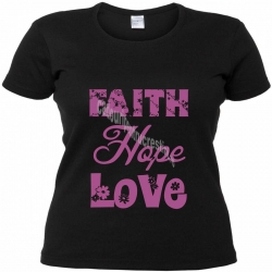 Tricou negru  femei,mov - Faith, Hope, Love